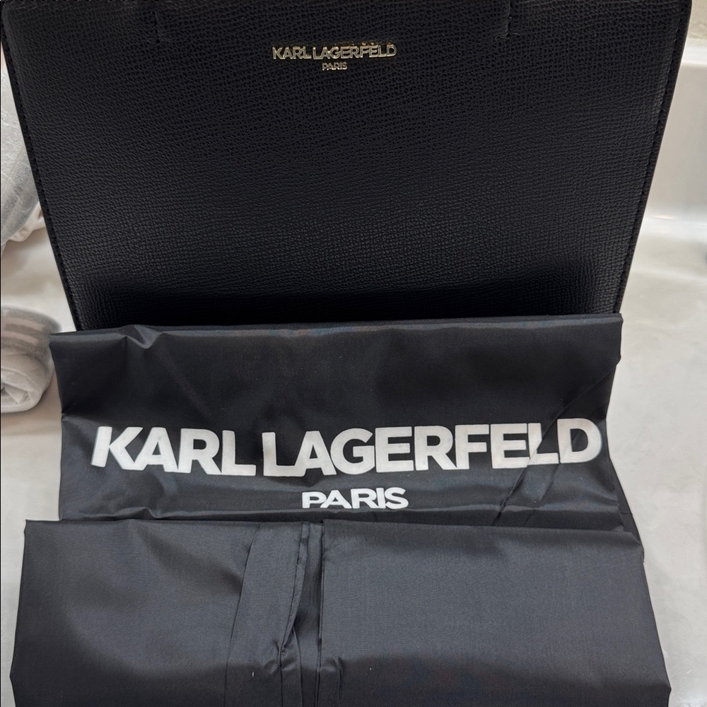 Karl Lagerfeld Black Maybelle Tote Bag With Crossbody Guitar Strap and Dust Bag - Picture 9 of 10